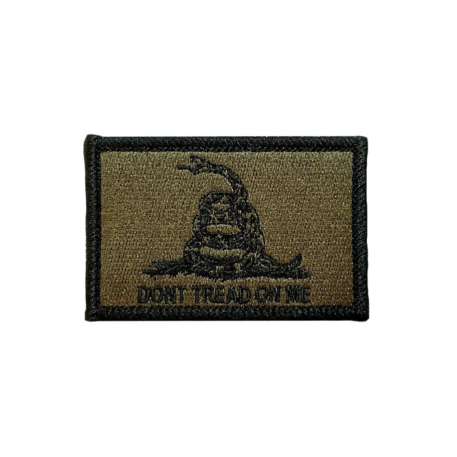 Patch with Gadsden snake design and 'Don't Tread on Me' text on a olive drab background