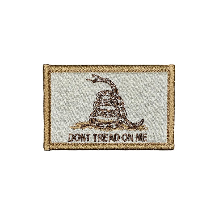 Patch with 'Don't Tread on Me' snake design on a white background