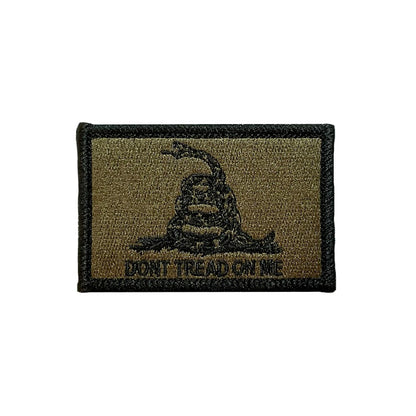 Patch with Gadsden snake design and 'Don't Tread on Me' text on a olive drab background